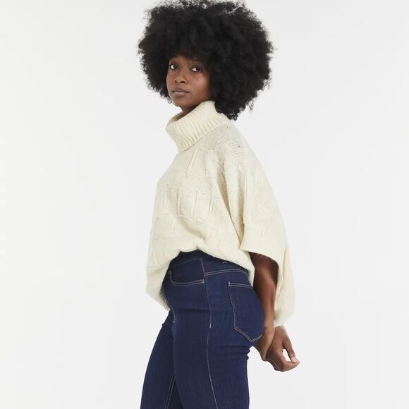 COACH NWT Ivory Signature Knit Turtleneck Wool Blend Poncho Sweater - Picture 2 of 16